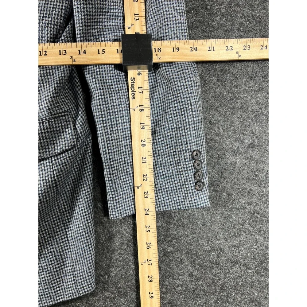 Lauren Ralph Lauren Jacket Mens 42L Gray Houndstooth Lined Silk Blend Preppy